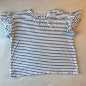 Jane & Delancey Women’s Blue & White Striped Tee | Ruffled Sleeves | Size Large